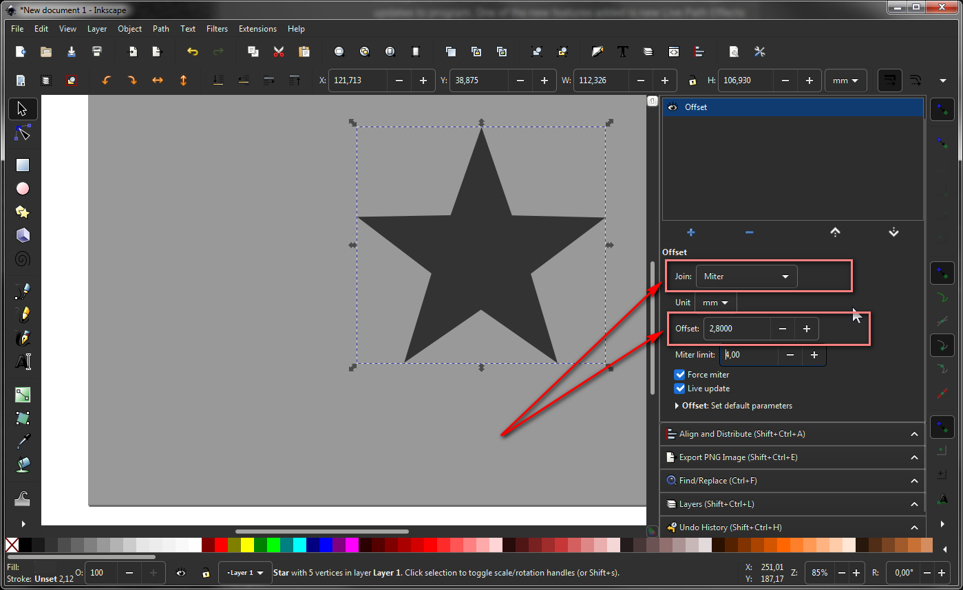 Inkscape Offset and Mitter